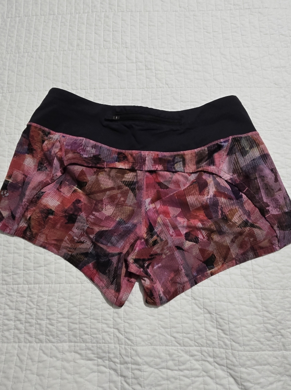 lululemon athletica Pink Abstract Print Running Shorts with Black Waistband - Picture 5 of 6